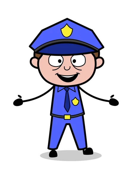 Standing with Open Hands - Retro Cop Policeman Vector Illustrati — Stock Vector