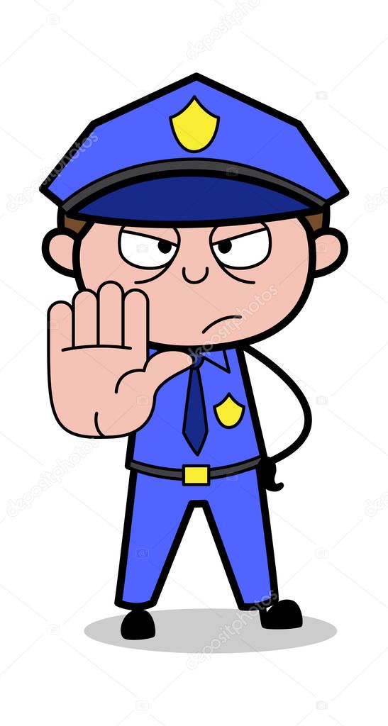 Stop Signal - Retro Cop Policeman Vector Illustration