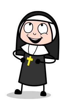 Düşünme-karikatür Rahibe Lady Vector Illustration