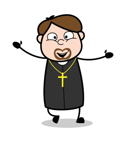 Ready to Hug - Cartoon Priest Religious Vector Illustration — Stock Vector