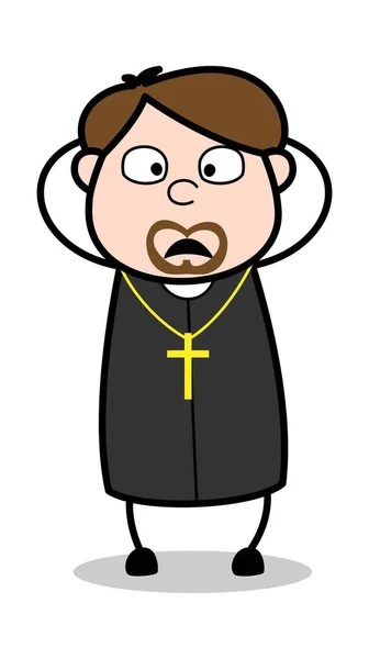 Terrified - Cartoon Priest Religious Vector Illustration — Stock Vector