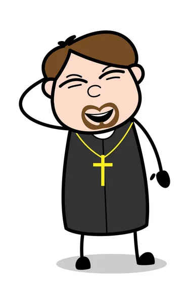 Laughing with Holding Head - Cartoon Priest Religious Vector Ill — Stock Vector