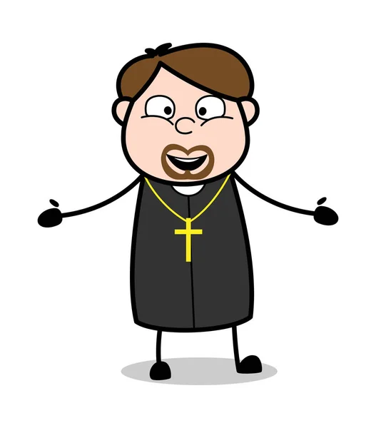 Smiling and Opening Hands - Cartoon Priest Religious Vector Illu — Stock Vector