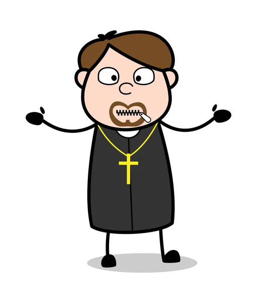 Zipped Mouth - Cartoon Priest Religious Vector Illustration — Stock Vector