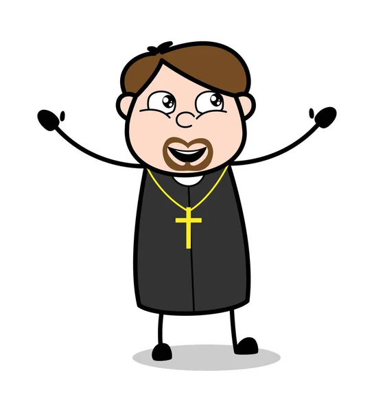 Raising Hands in Happiness - Cartoon Priest Religious Vector Ill — Stock Vector