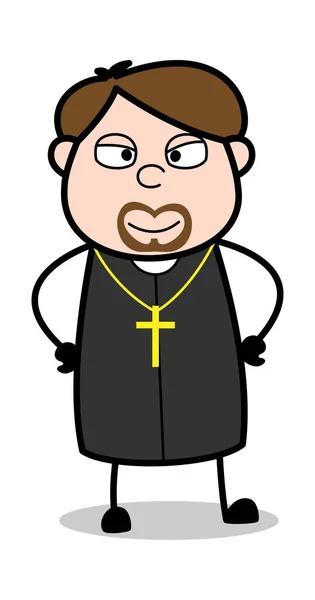 Satisfied - Cartoon Priest Religious Vector Illustration — Stock Vector