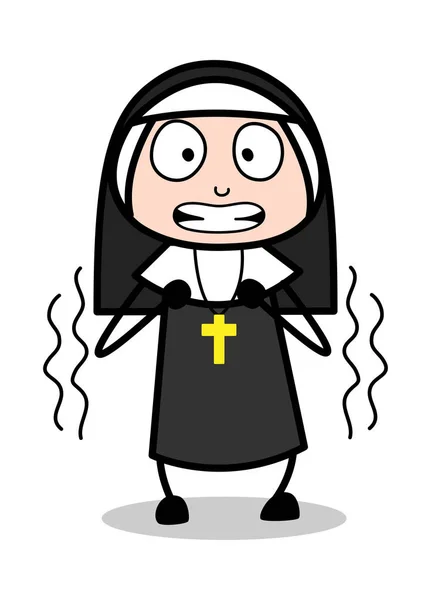 Shivering - Cartoon Nun Lady Vector Illustration��� — Stock Vector