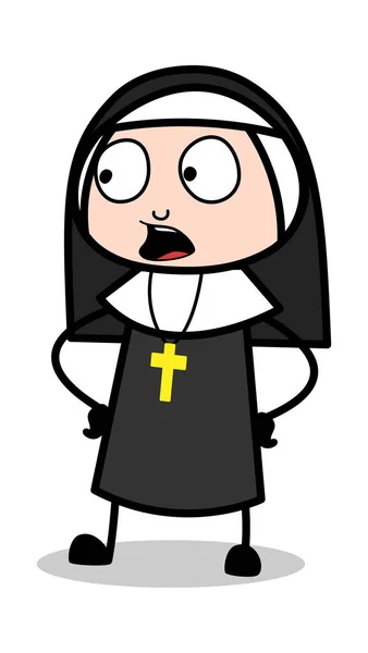 Shocked with Open Mouth - Cartoon Nun Lady Vector Illustration — Stock Vector