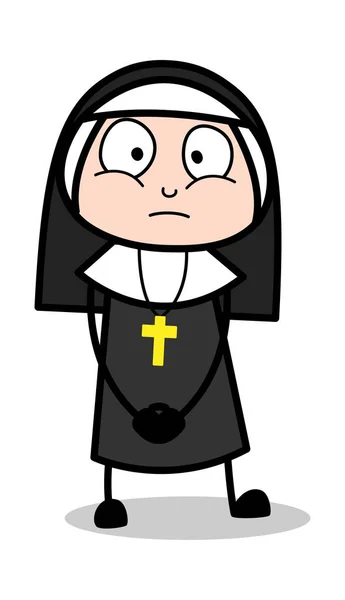Preoccupato - Cartoon Nun Lady Vector Illustrazione mbH — Vettoriale Stock