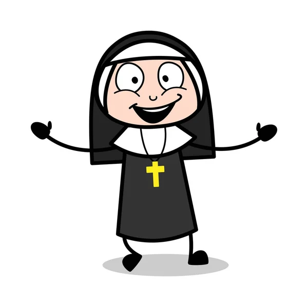 Excitação - Desenhos animados Nun Lady Vector Ilustração — Vetor de Stock