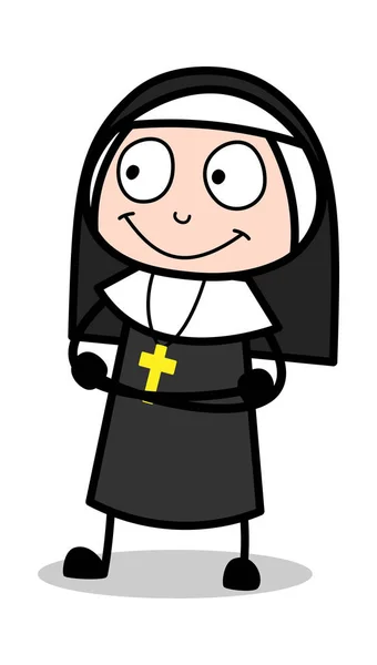 Watching with Hope - Cartoon Nun Lady Vector Illustration (рус. — стоковый вектор