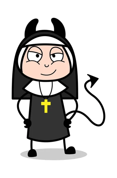 Diabo - Nun dos desenhos animados Lady Vector Ilustração — Vetor de Stock