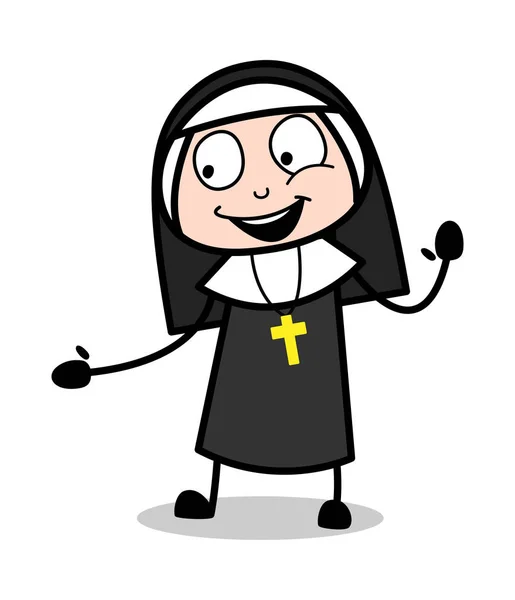 Amizade - Desenhos animados Nun Lady Vector Ilustração — Vetor de Stock