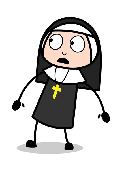 Expressão medrosa - Desenhos animados Nun Lady Vector Ilustração — Vetor de Stock