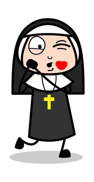 Flying Kiss - Cartoon Nun Lady Vector Illustration��� — Stock Vector