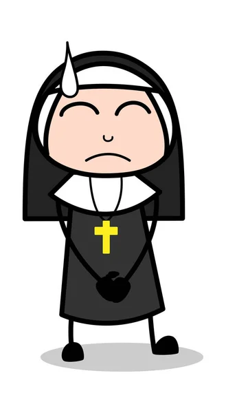 Feeling szégyen-rajzfilm Nun Lady Vector illusztráció — Stock Vector