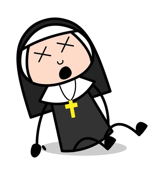 Ağrı ile groaning-karikatür Rahibe Lady Vector Illustration — Stok Vektör