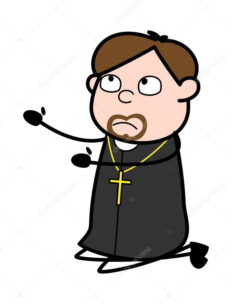 Begging - Cartoon Priest Religious Vector Illustration