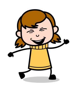 Joy Yürüyüş - Retro Karikatür Kız Teen Vector İllüstrasyon