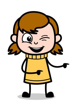 Göz Kırpan Göz ve İşaret Parmağı - Retro Çizgi Film Kızı Genç Vektör