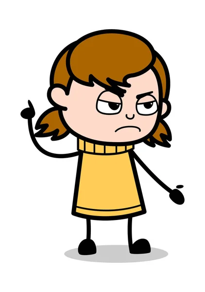 Gesto aggressivo - Retro Cartoon Girl Illustrazione vettoriale adolescente — Vettoriale Stock