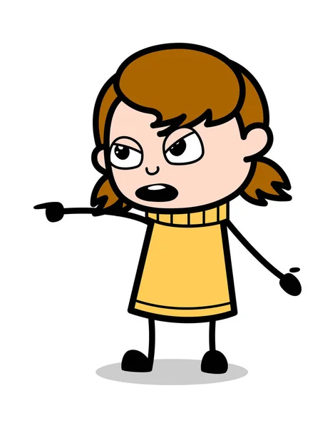 呼喊与手势 - 复古卡通女孩青少年矢量插图 — 图库矢量图片