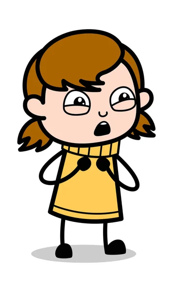 Afraid Expression - Retro Cartoon Girl Teen Vector Illustration — Stock Vector