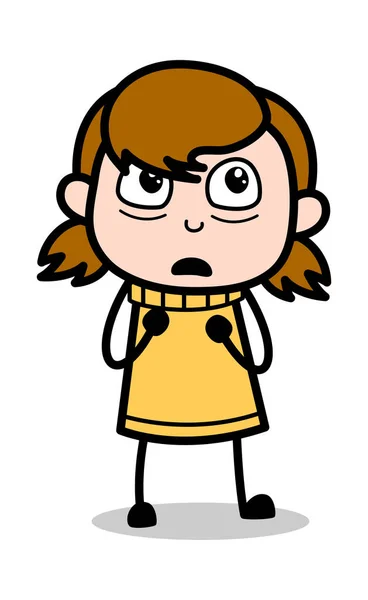 Angstig-retro cartoon meisje tiener vector illustratie — Stockvector