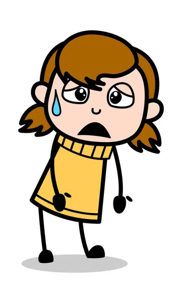 Tired - Retro Cartoon Girl Teen Vector Illustration — Stock Vector