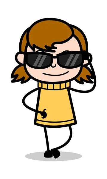 Módní sluneční brýle-retro-kreslená dívčí vektorová ilustrace — Stockový vektor