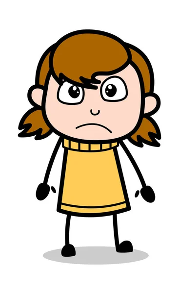 Беспокойное лицо - Ретро мультфильм Девушка подростковая векторная иллюстрация — стоковый вектор