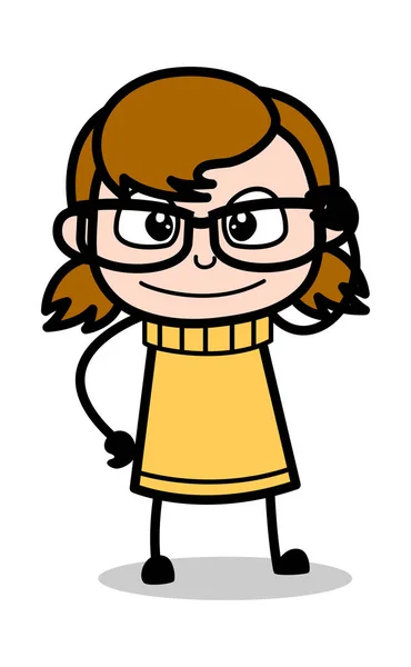 Gözlük - Retro Karikatür Kız Teen Vector İllüstrasyon — Stok Vektör