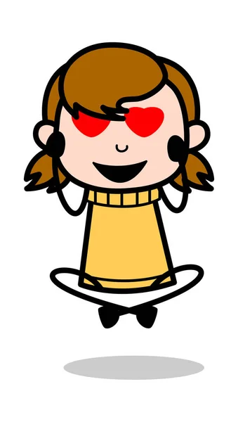 Amor - Retro Cartoon Girl Teen Vector Ilustração — Vetor de Stock
