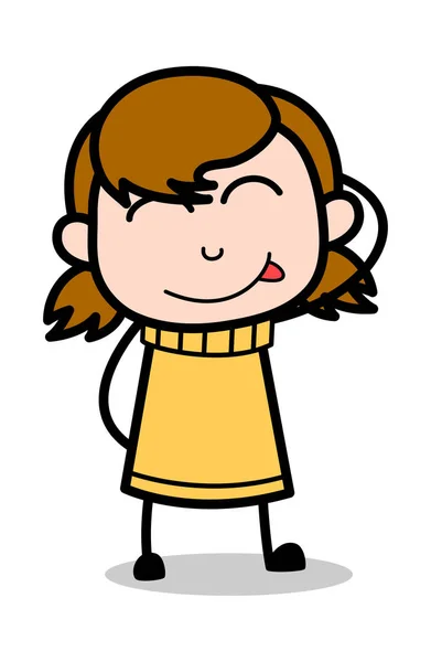Tímido - Retro Cartoon Girl Teen Vector Ilustração —  Vetores de Stock