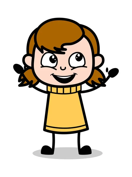 Lächeln und Hände heben - Retro-Cartoon-Mädchen Teenager-Vektor illus — Stockvektor