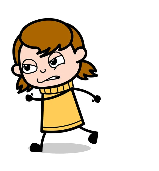 Τρέξιμο-ρετρό καρτούν κορίτσι έφηβος διανυσματική απεικόνιση — Διανυσματικό Αρχείο