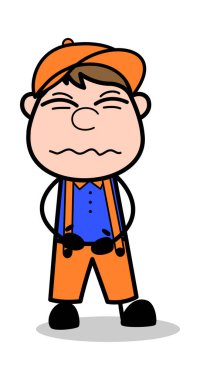 Mide Ağrısı - Retro Karikatür Marangoz İşçi Vektör Illustratio