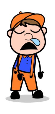 Uyurken Burun Akıntısı - Retro Karikatür Marangoz İşçisi Vec