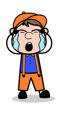 Ağlama - Retro Cartoon Carpenter Worker Vector Illustration