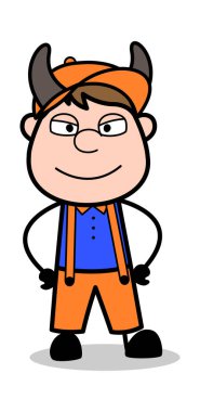 Evil Smile - Retro Karikatür Marangoz İşçi Vektör İllüstrasyon