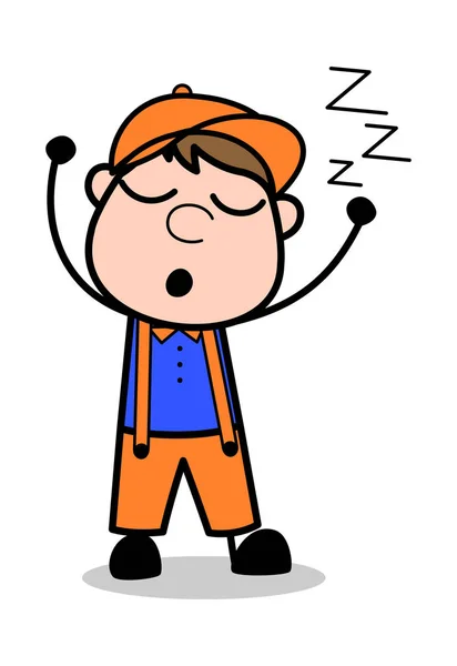 Sleeping - Retro Cartoon Carpenter Worker Vector Illustration��� — 스톡 벡터