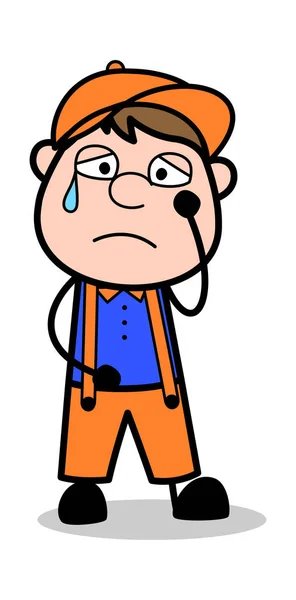 Unhappy - Retro Cartoon Carpenter Worker Vector Illustration��� — 图库矢量图片