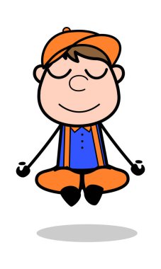 Yoga yapmak - Retro Karikatür Marangoz İşçi Vektör İllüstrasyon