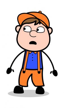 Şok İfade - Retro Karikatür Marangoz İşçi Vektör Illus