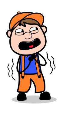 Korkmuş - Retro Cartoon Carpenter Worker Vector Illustration