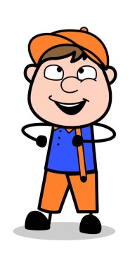 Dancing - Retro Cartoon Carpenter Worker Vector Illustration