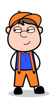 Gülümseyen ve İzleyen - Retro Karikatür Marangoz İşçisi Vektör Hasta