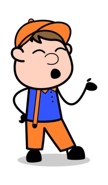 Konuşma sırasında Vücut Jest - Retro Karikatür Marangoz İşçi