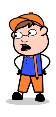 Konuşma - Retro Cartoon Carpenter Worker Vector Illustration