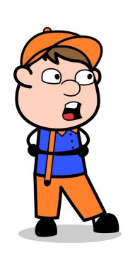 Şok Oldum - Retro Cartoon Carpenter Worker Vector Illustration